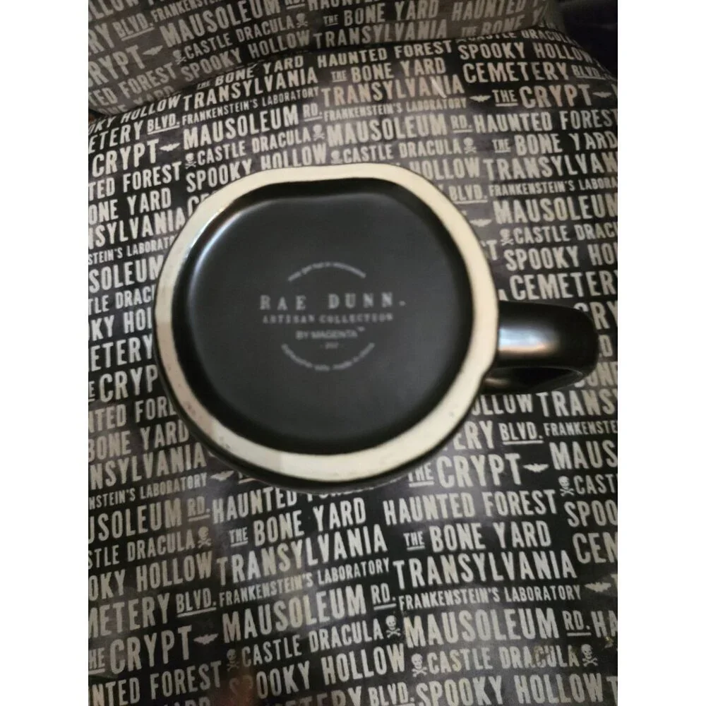 NWT Rae Dunn Wicked Black Coffee Mug Green Interior